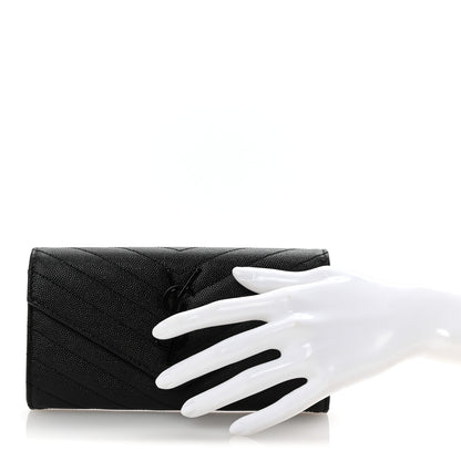 Saint Laurent Grain De Poudre Matelasse Chevron Monogram Flap Wallet Black 2 of 7