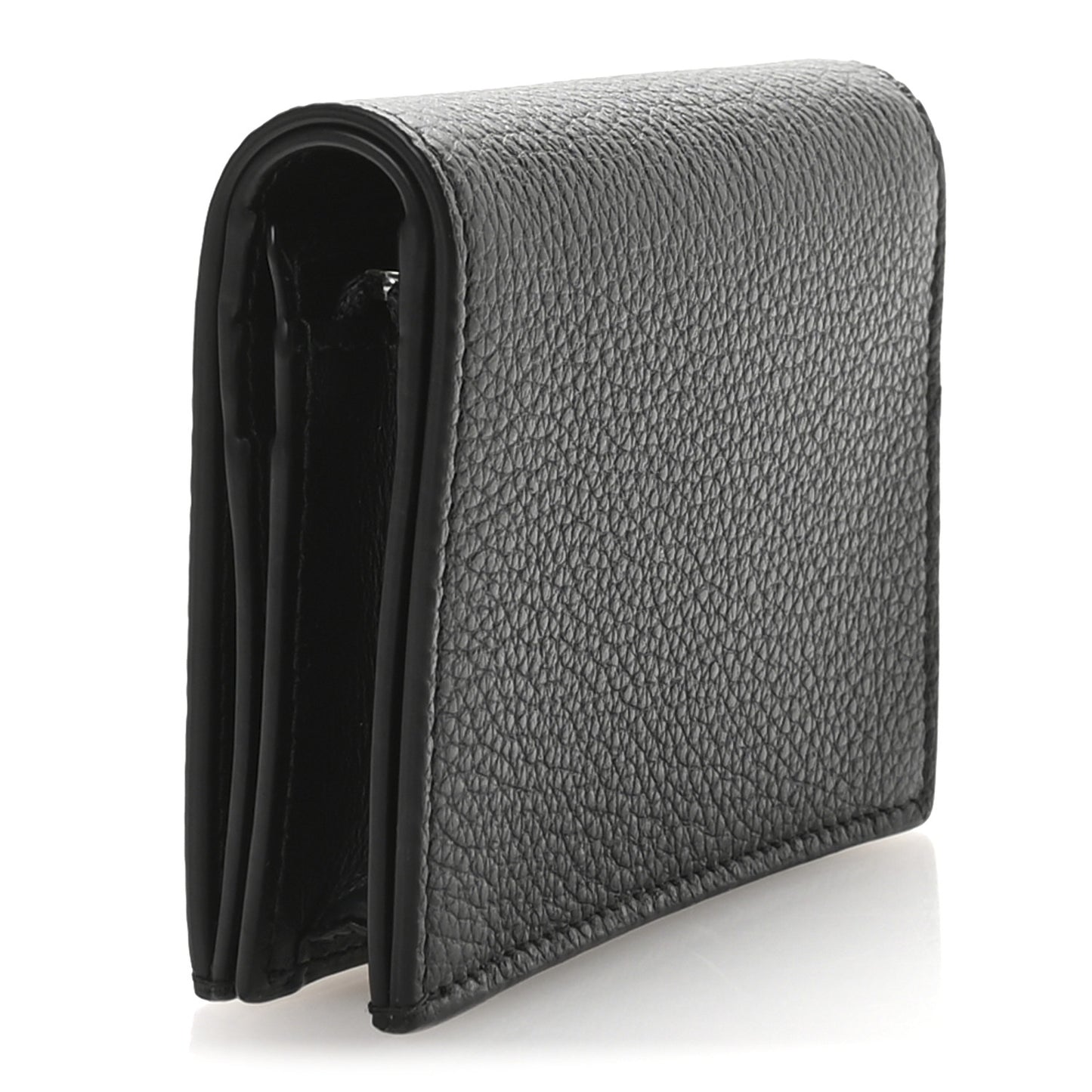 Vitello Daino Triangle Bi-Fold Card Holder Wallet Black