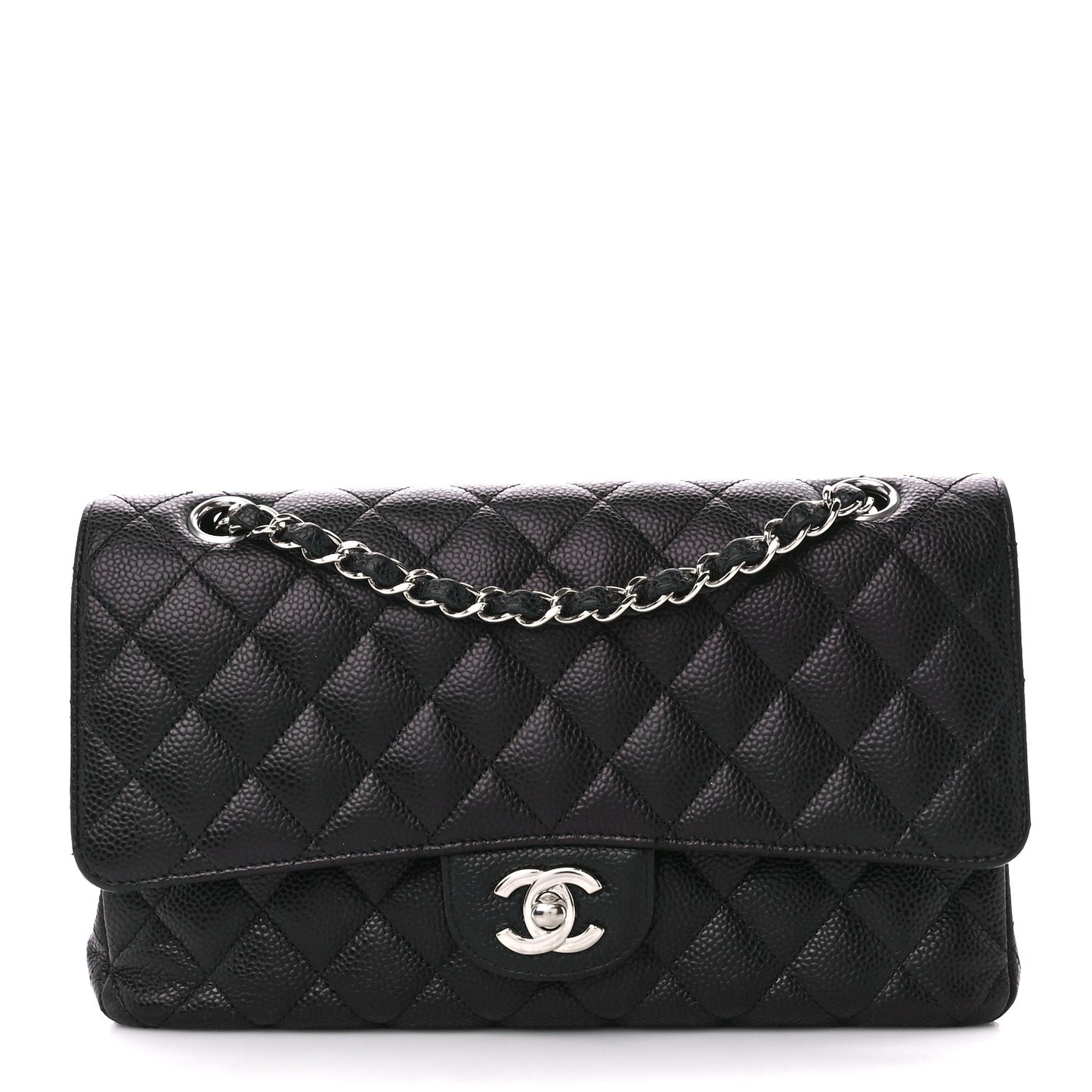 Caviar Quilted Medium Double Flap Black