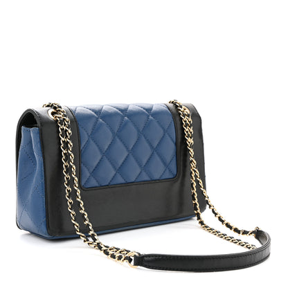 Chanel Sheepskin Quilted Small Mademoiselle Flap Black Blue 3 of 10