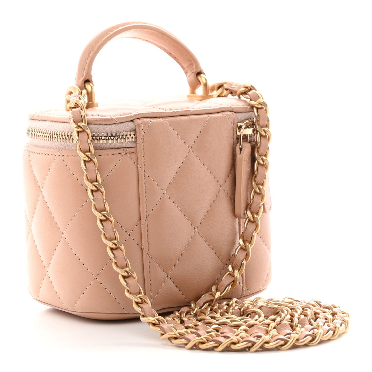 Chanel Lambskin Quilted Top Handle Mini Vanity Case With Chain Beige 3 of 11