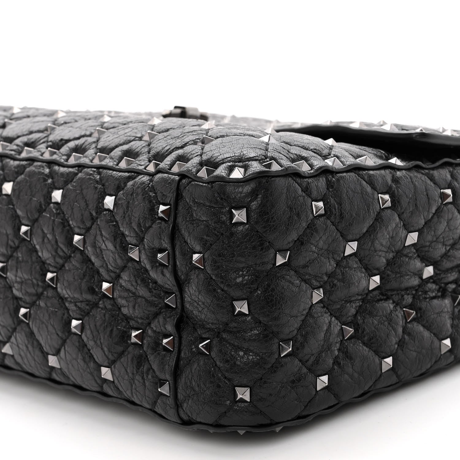 Valentino Garavani Craquele Nappa Large Rockstud Spike Shoulder Bag Black 10 of 10