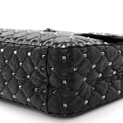 Valentino Garavani Craquele Nappa Large Rockstud Spike Shoulder Bag Black 10 of 10
