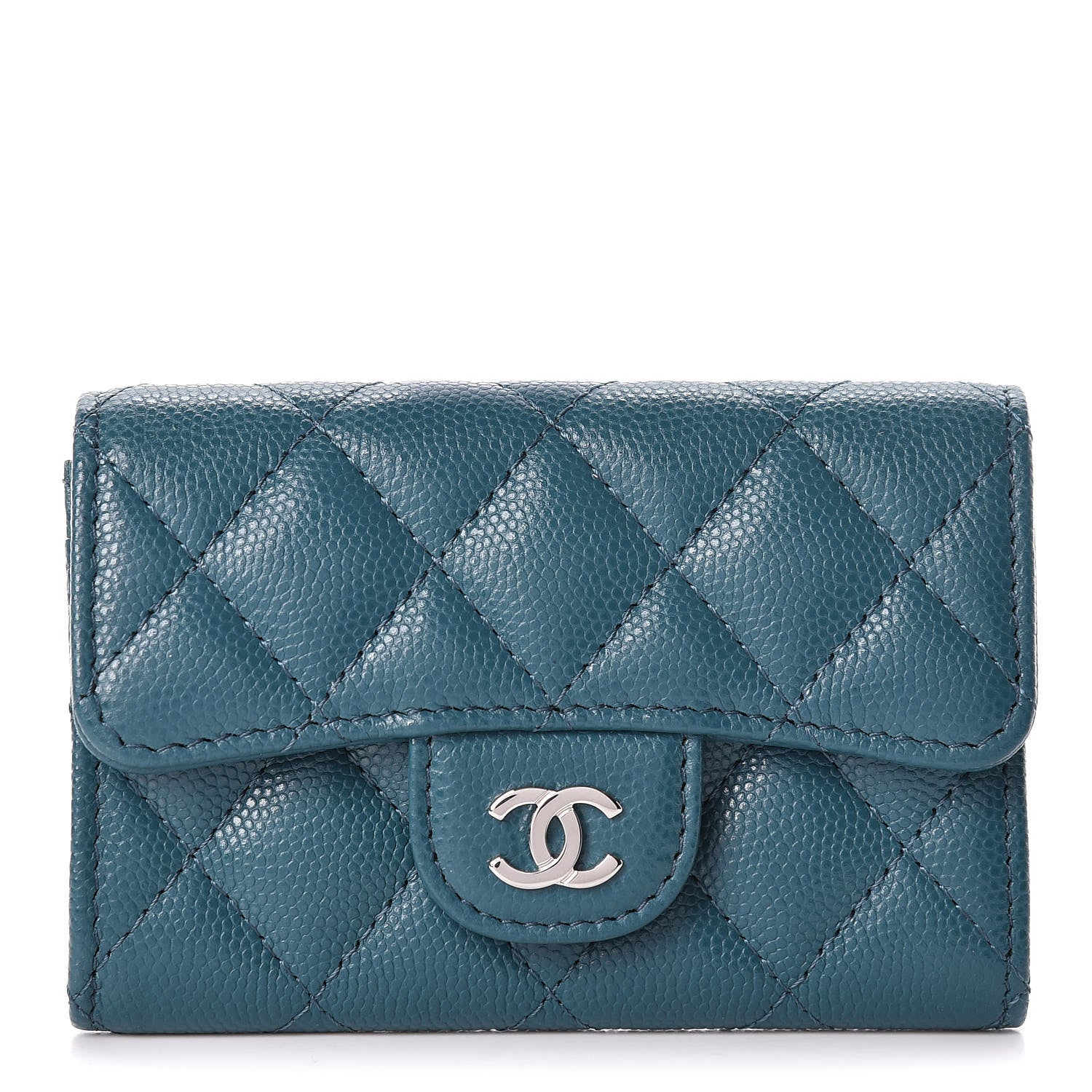 Chanel Caviar Quilted Flap Card Holder Dark Turquoise 1 of 8