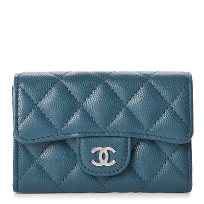 Chanel Caviar Quilted Flap Card Holder Dark Turquoise 1 of 8