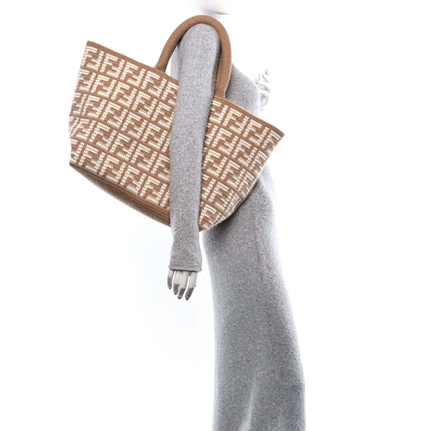 Fendi Cashmere Knit FF Large Shopper Tote Cammello 2 of 10