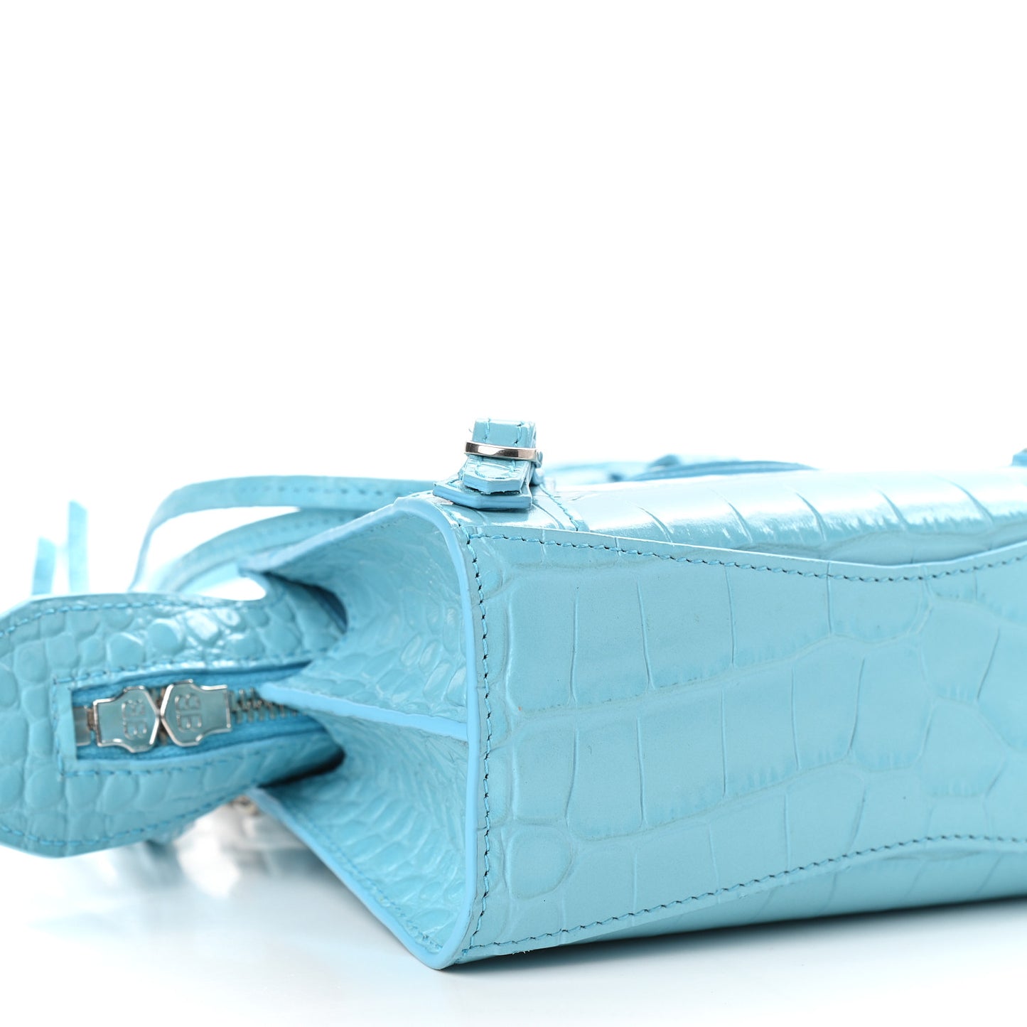 Calfskin Crocodile Embossed Neo Classic Silver Hardware Nano City Crossbody Azur