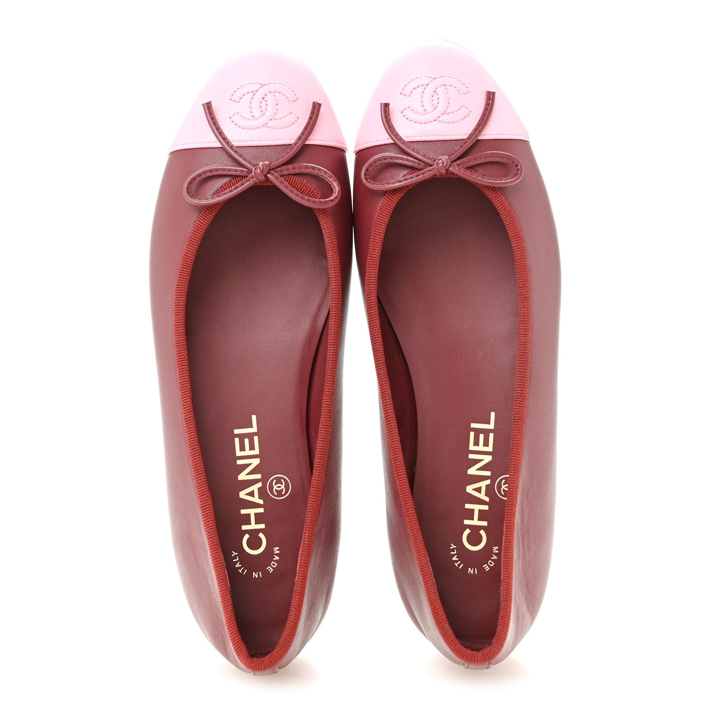 Lambskin Cap Toe CC Ballerina Flats 37.5 Burgundy Pink