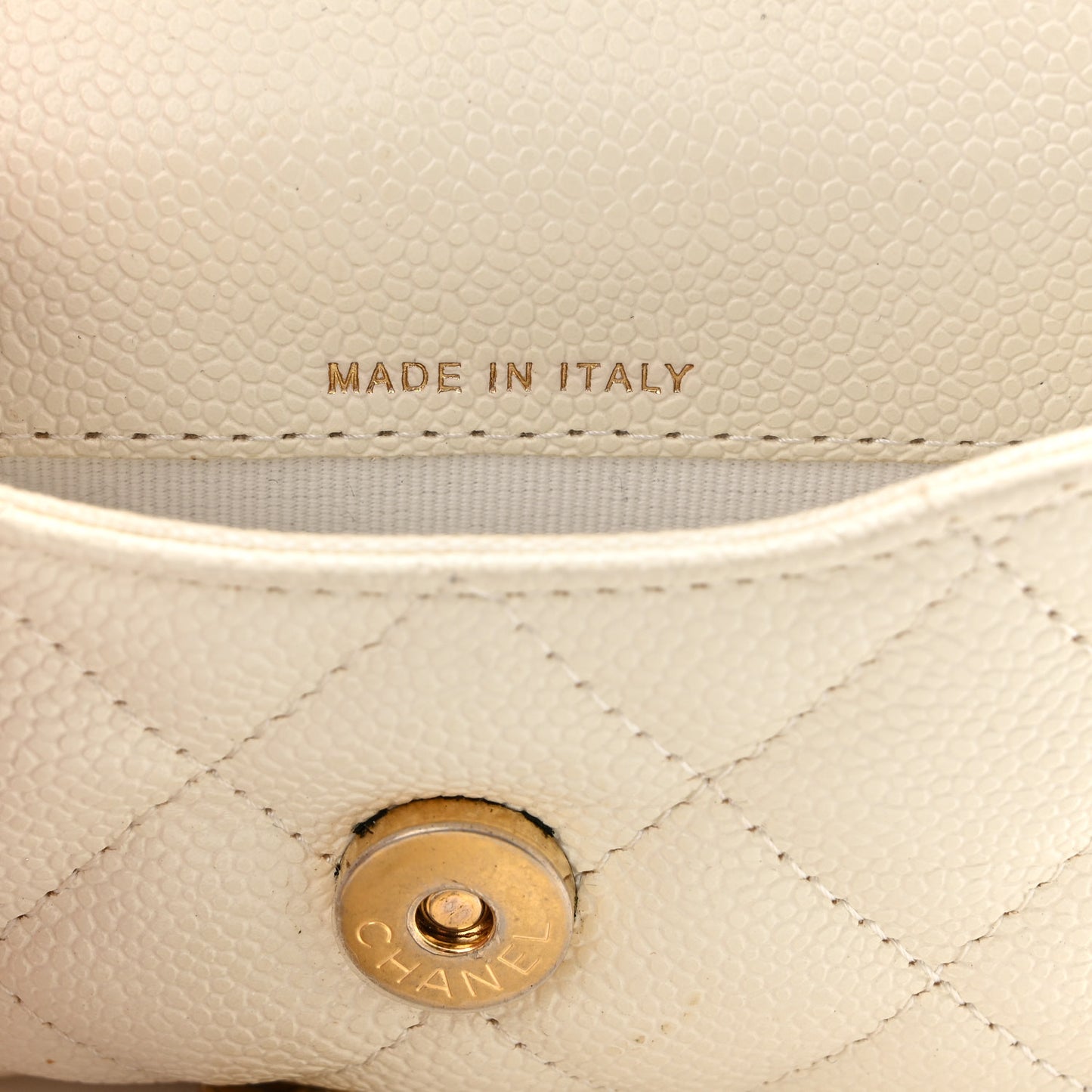 Shiny Caviar Quilted Chain Melody Belt Bag White