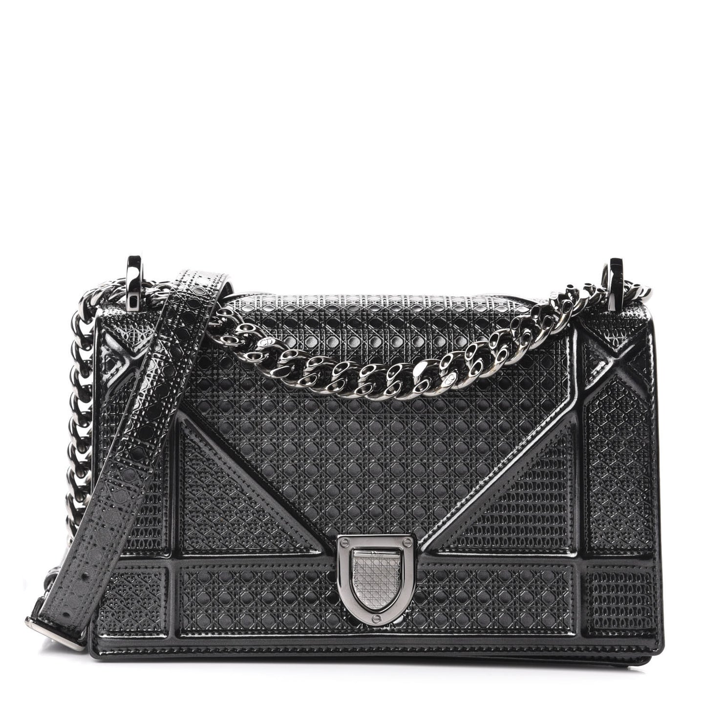 Metallic Patent Micro-Cannage Small Diorama Flap Bag Onyx Black