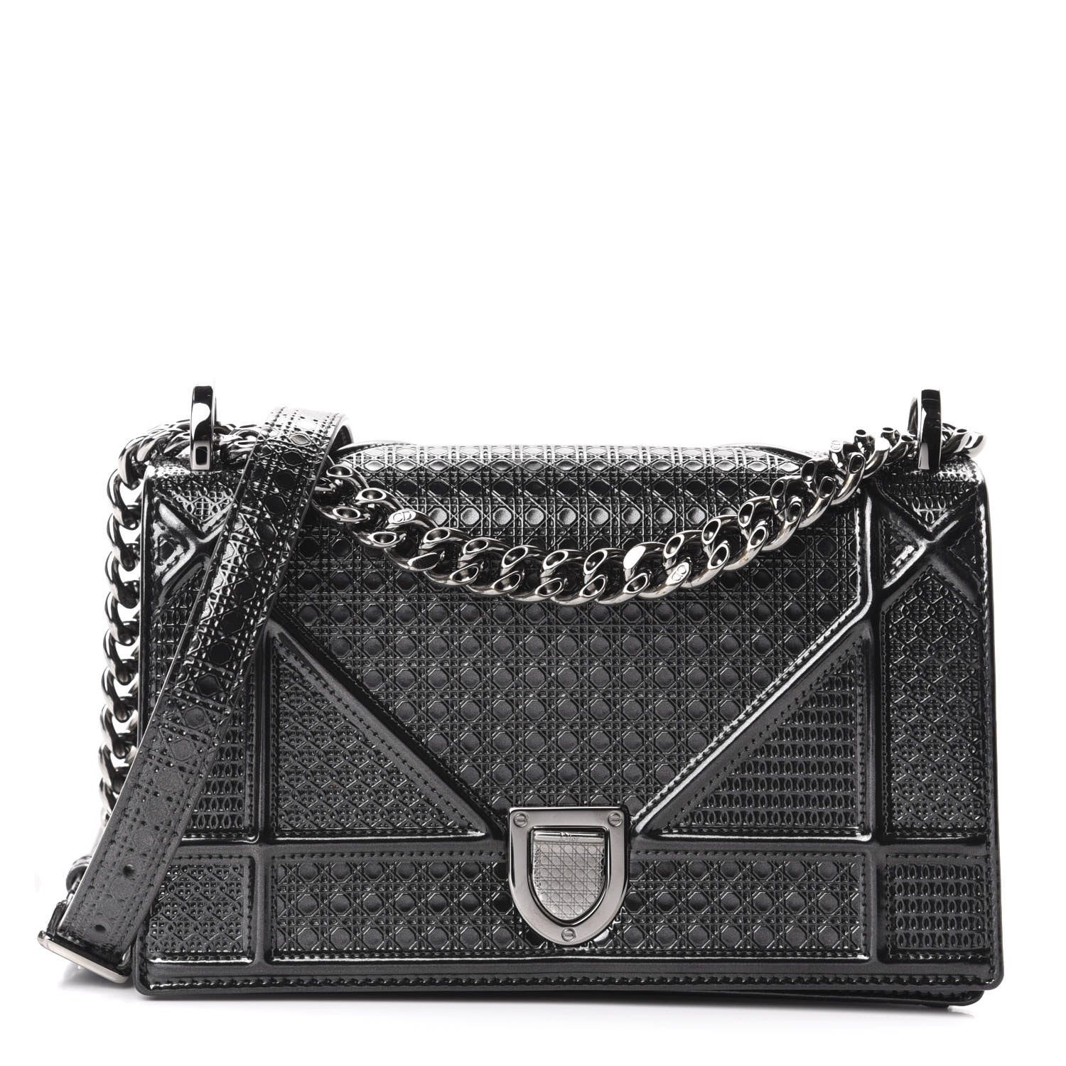 Christian Dior Metallic Patent Micro-Cannage Small Diorama Flap Bag Onyx Black 1 of 11