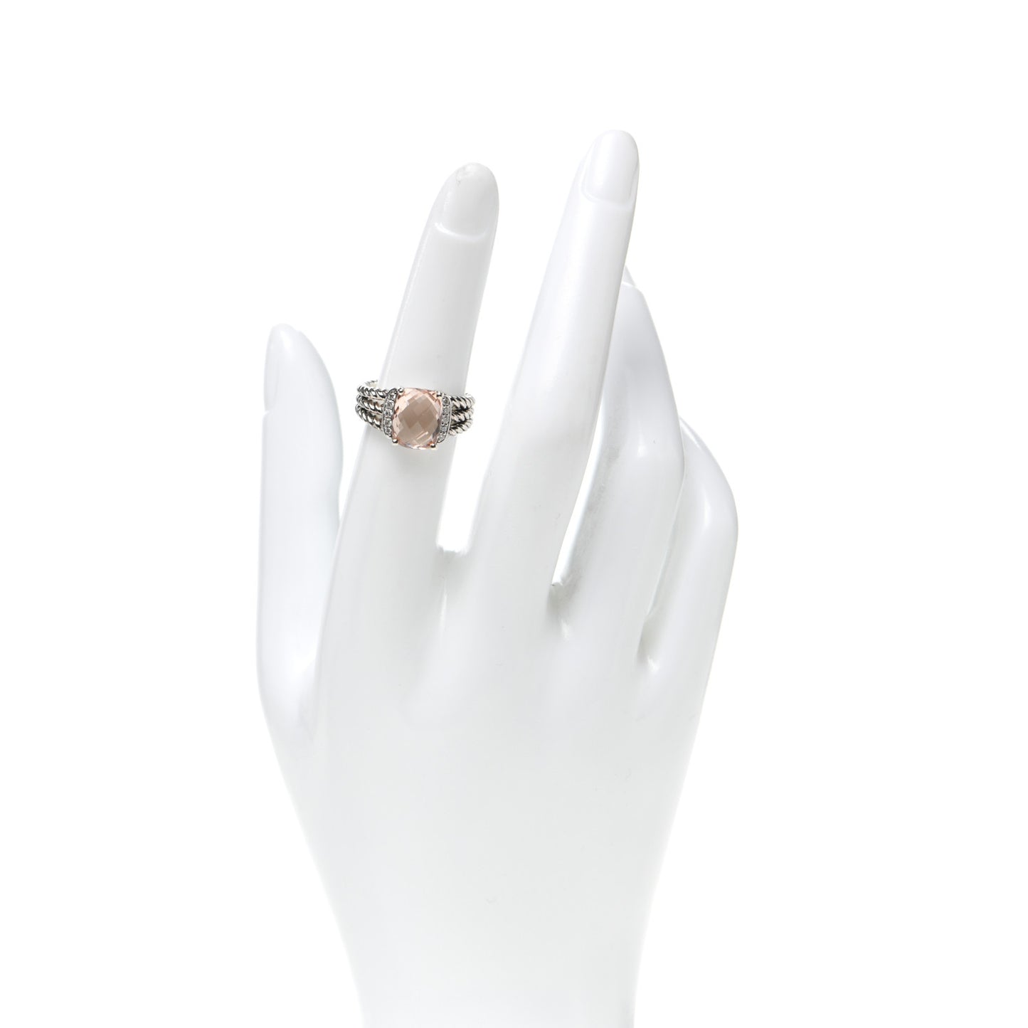 Sterling Silver Morganite Diamond 10mm Petite Wheaton Ring 52 6