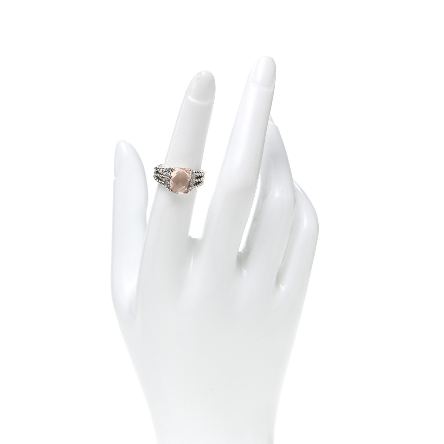 David Yurman Sterling Silver Morganite Diamond 10mm Petite Wheaton Ring 52 6 2 of 6