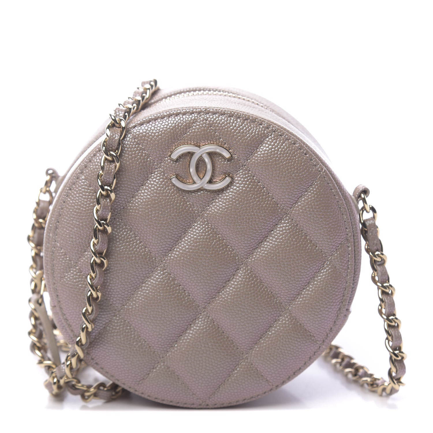 Chanel Iridescent Caviar Quilted Round Clutch With Chain Beige 1 of 11