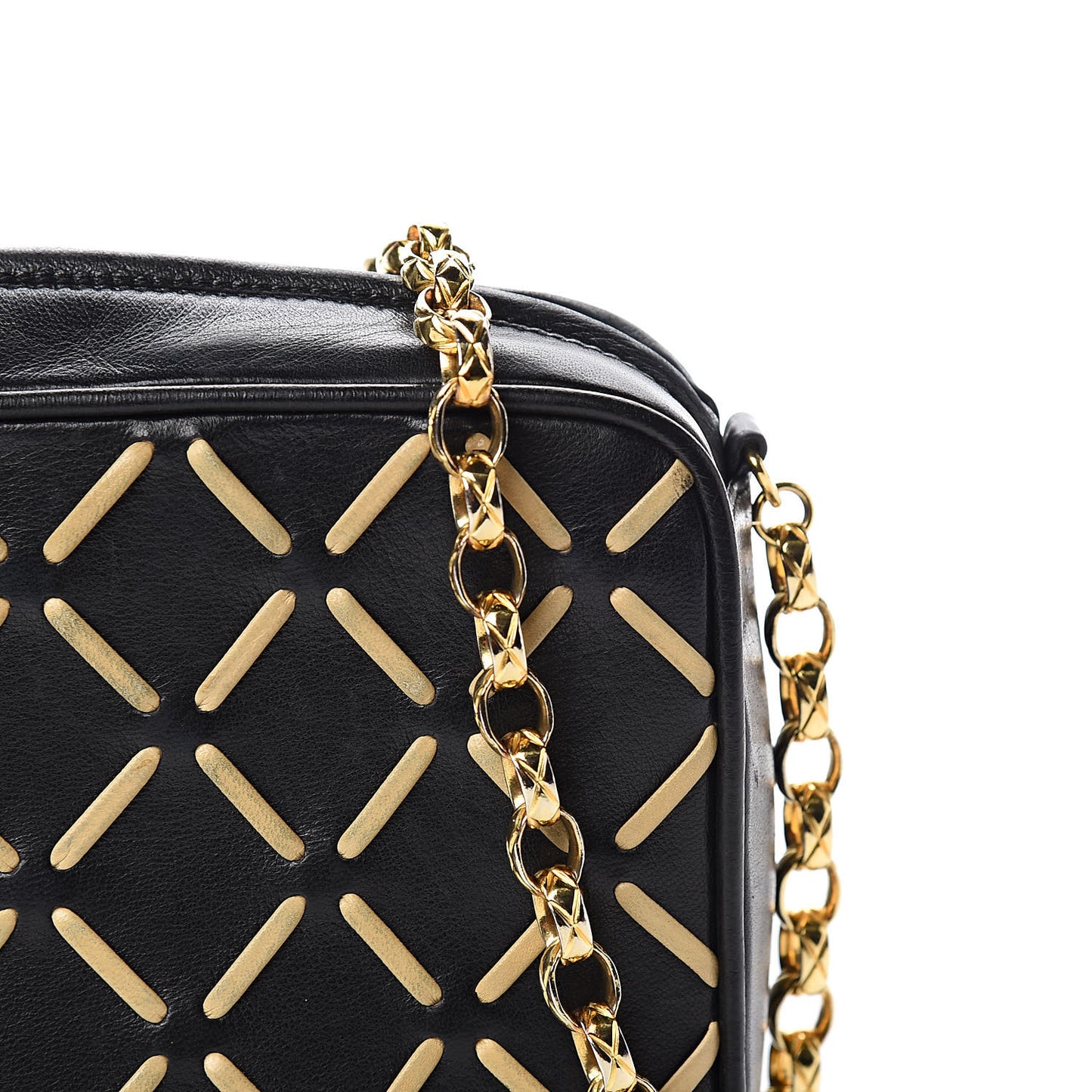 Lambskin Stitched Tassel Camera Case Black Beige