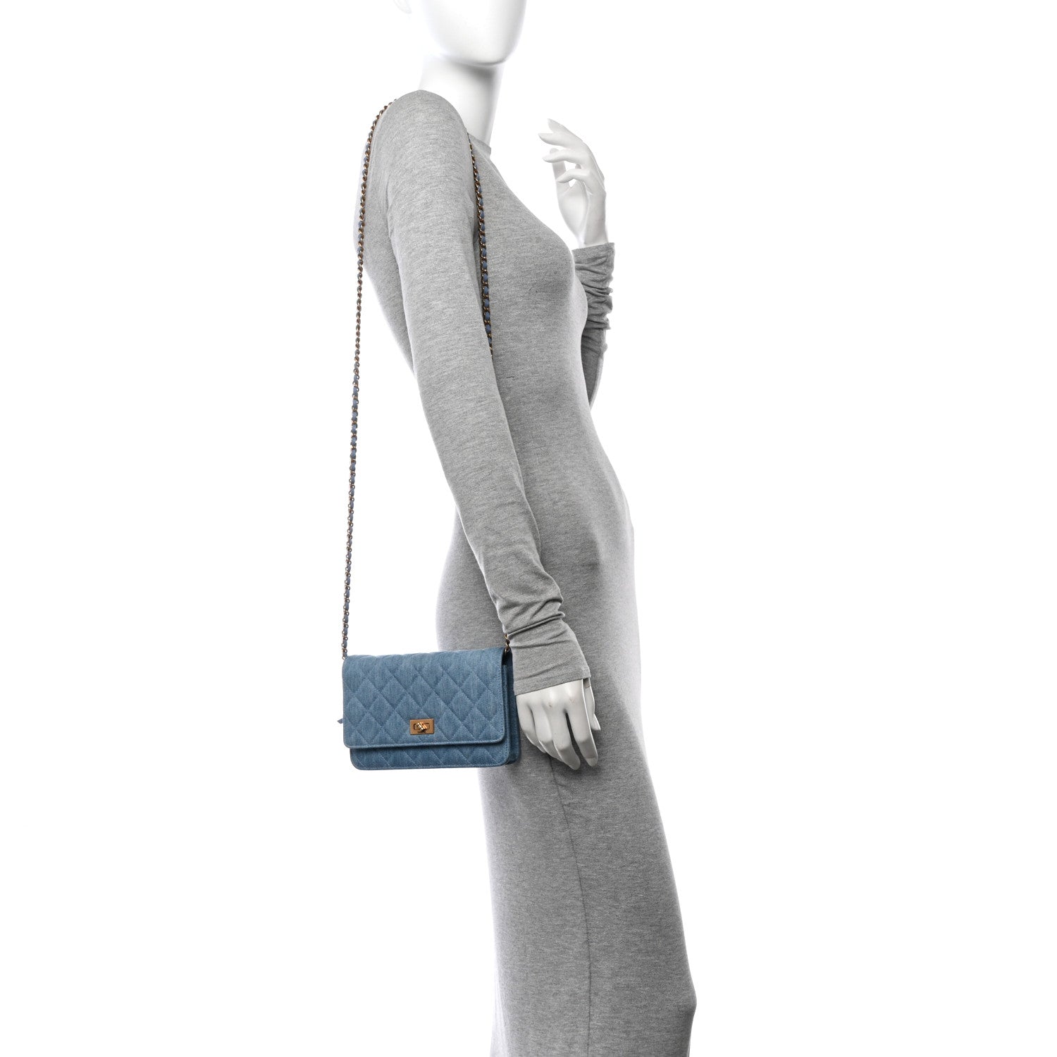 Chanel Denim Quilted Reissue Wallet On Chain WOC Blue 2 of 10