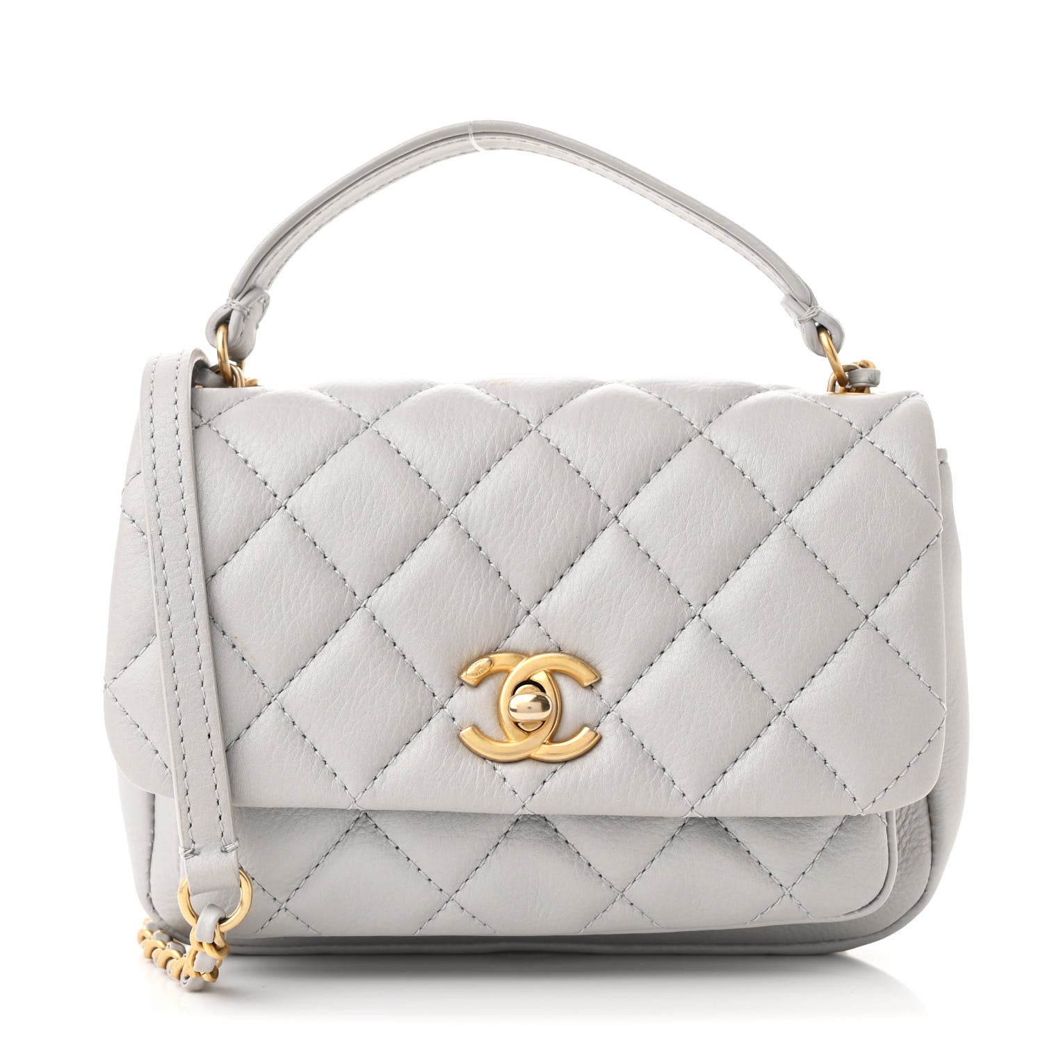 Chanel Calfskin Quilted Top Handle Flap Light Grey 1 of 10