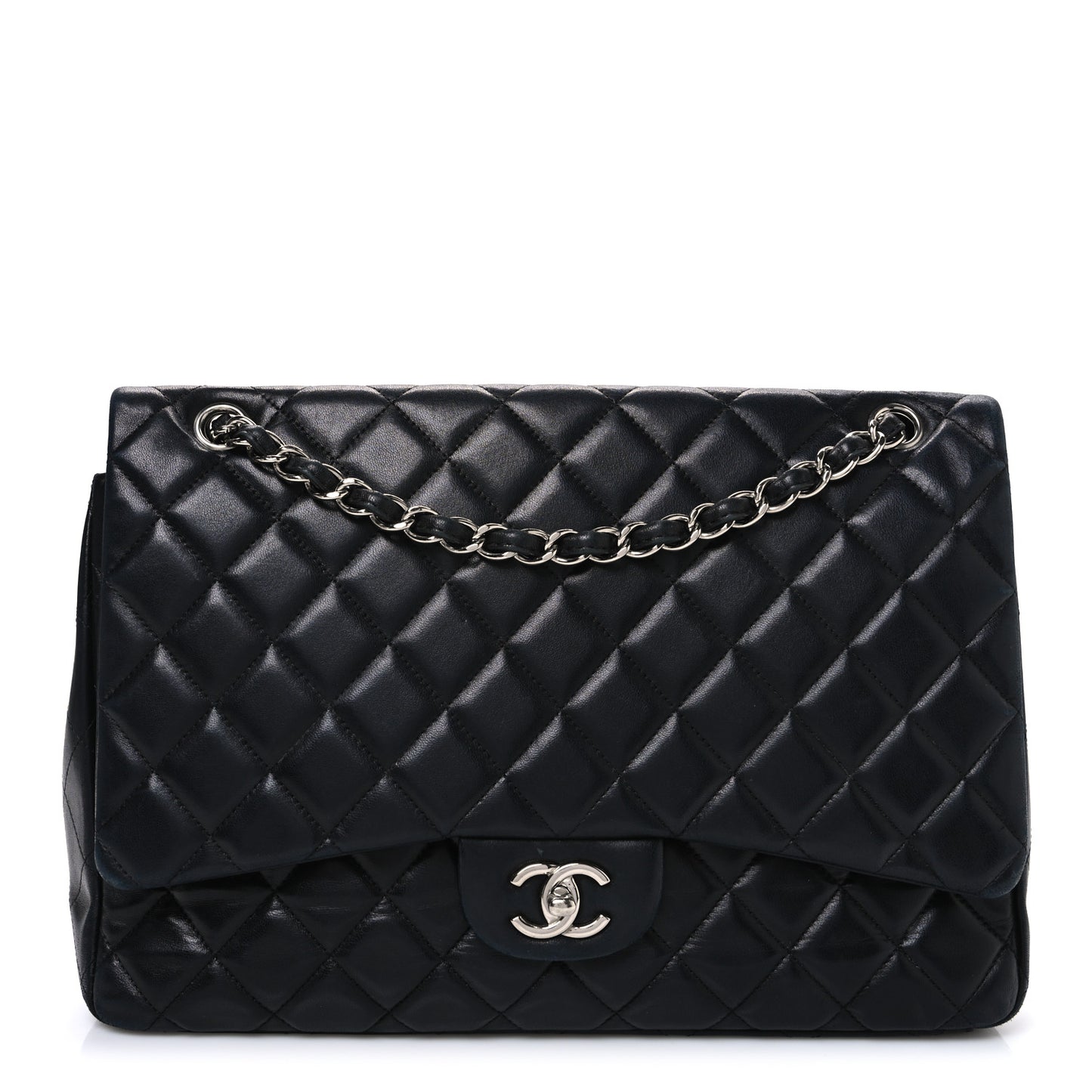 Lambskin Quilted Maxi Single Flap Black