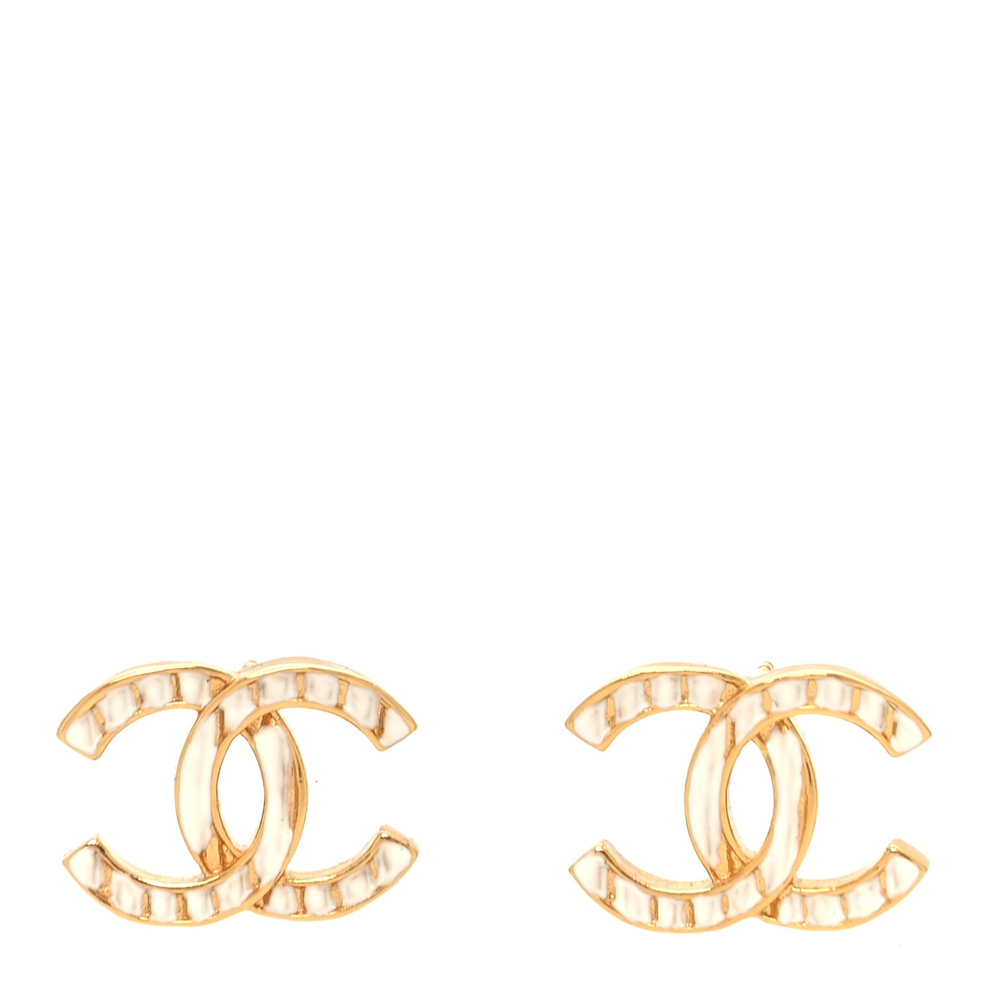 Metal CC Earrings Gold White