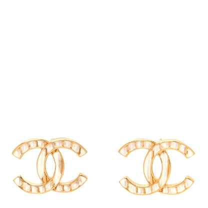 Chanel Metal CC Earrings Gold White 1 of 5
