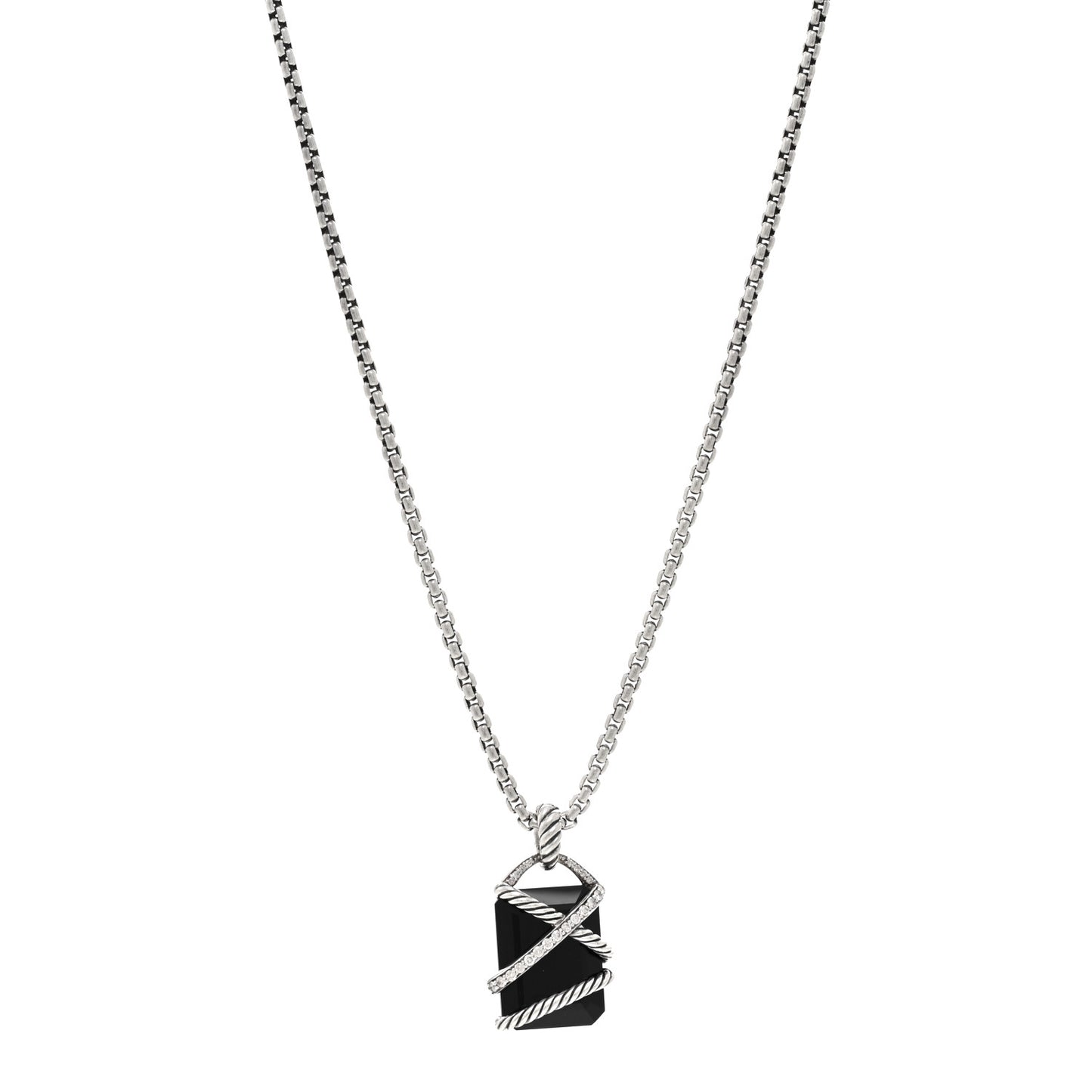 Sterling Silver Diamond Black Onyx 17mm Cable Wrap Pendant Necklace