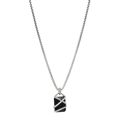 David Yurman Sterling Silver Diamond Black Onyx 17mm Cable Wrap Pendant Necklace 1 of 4