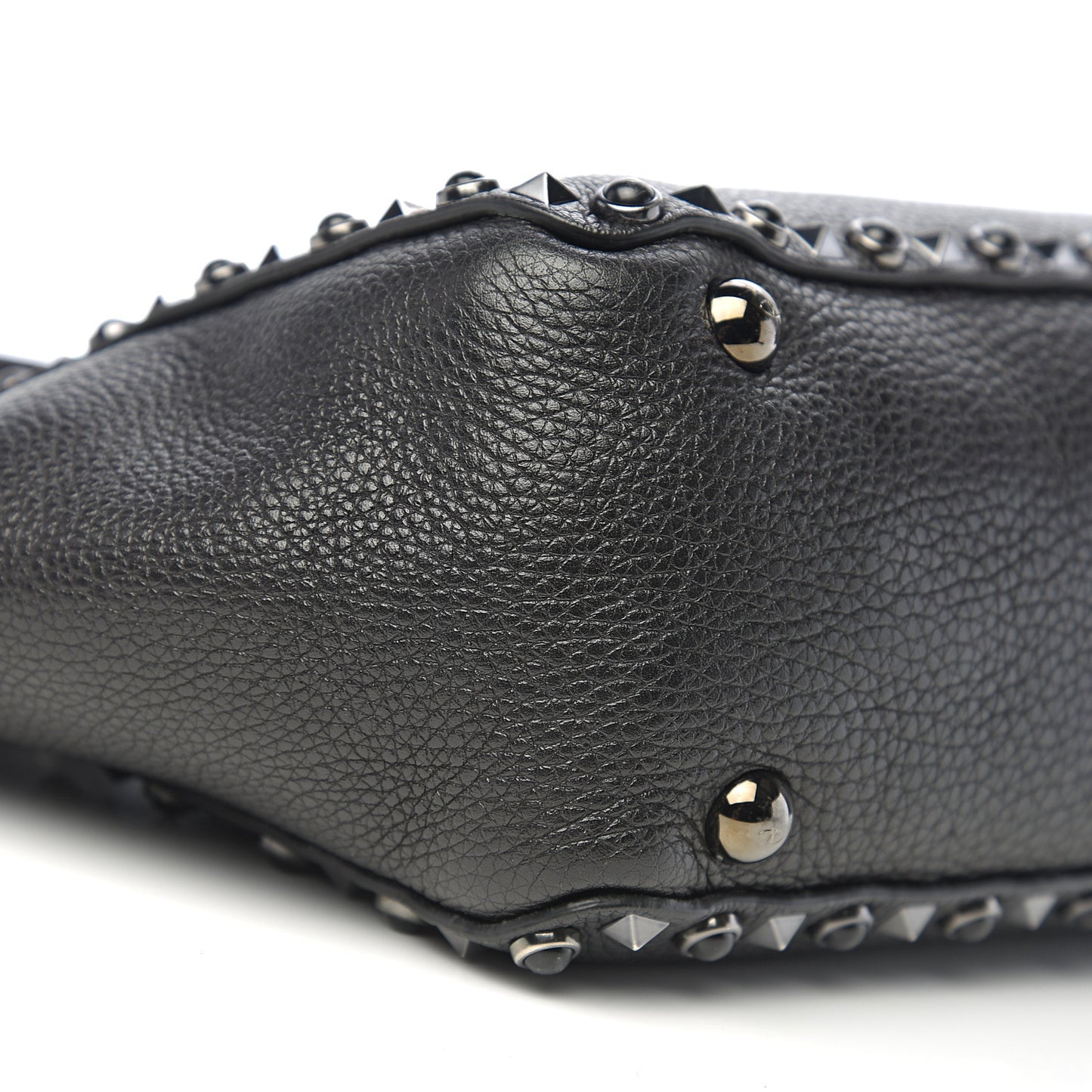Grained Calfskin Onyx Small Rockstud Rolling Tote Black