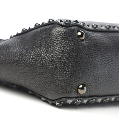 Valentino Garavani Grained Calfskin Onyx Small Rockstud Rolling Tote Black 7 of 9