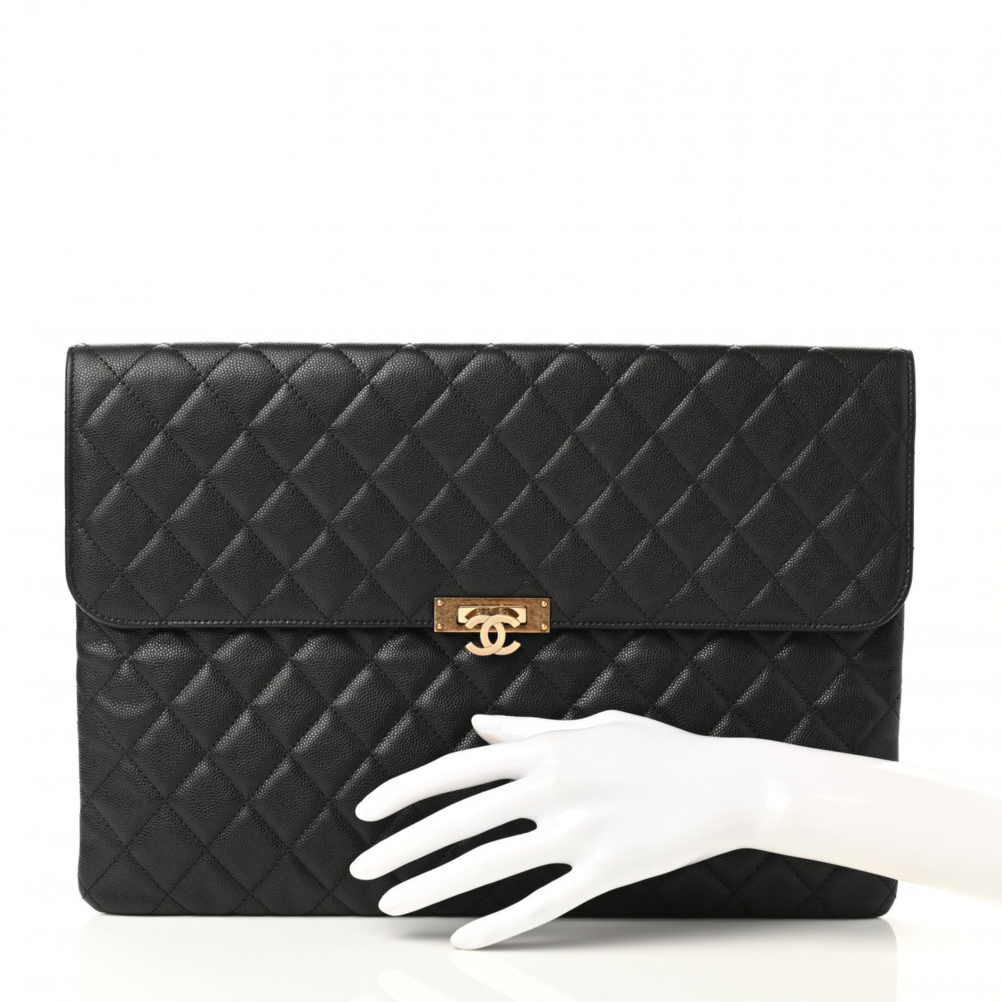 Caviar Quilted Large Golden Class Pouch Black