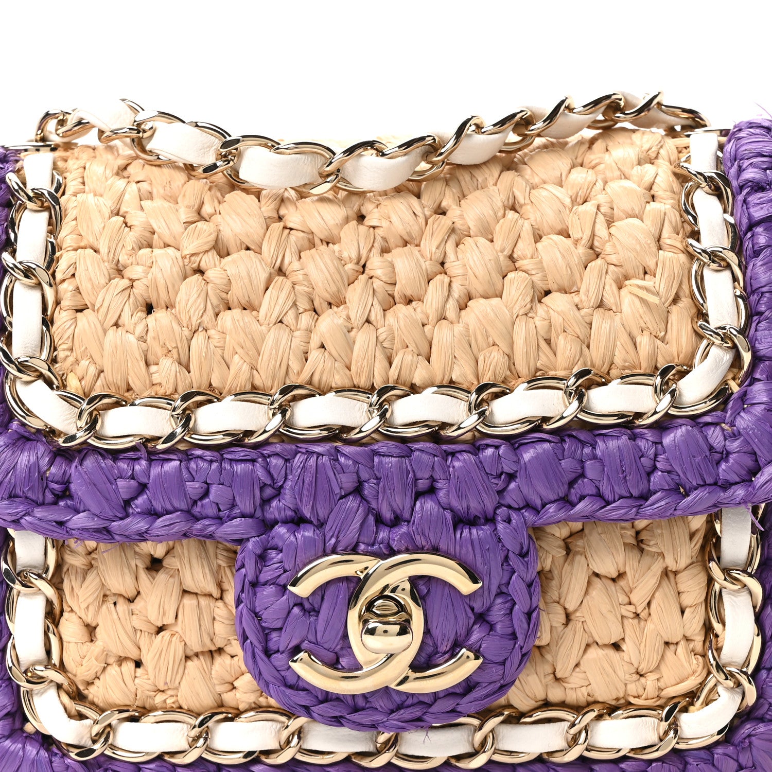 Chanel Raffia Chain Venice Beach Mini Flap Bag Beige Purple 7 of 9