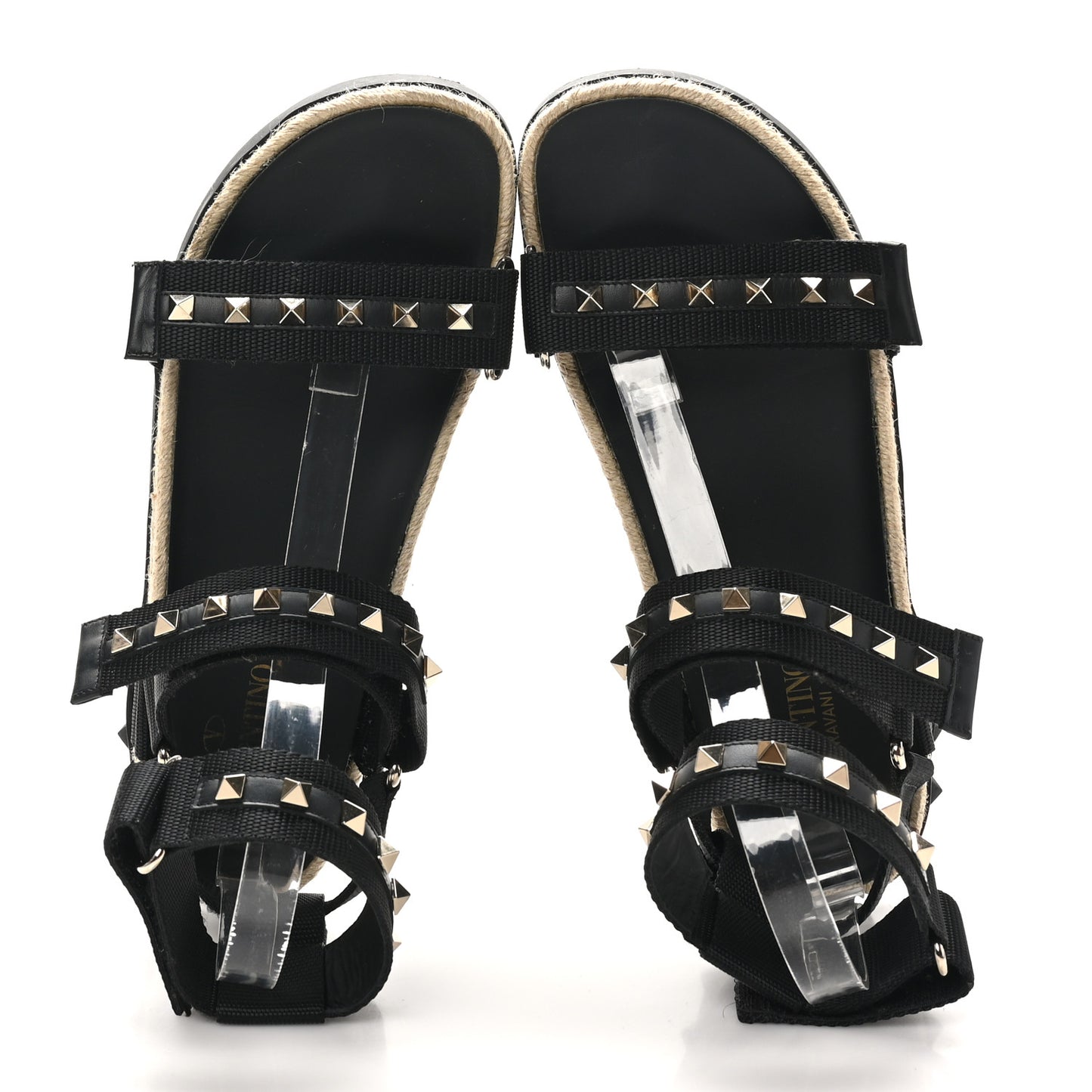 Nylon Rockstud Velcro Espadrille Sandals 39 Black