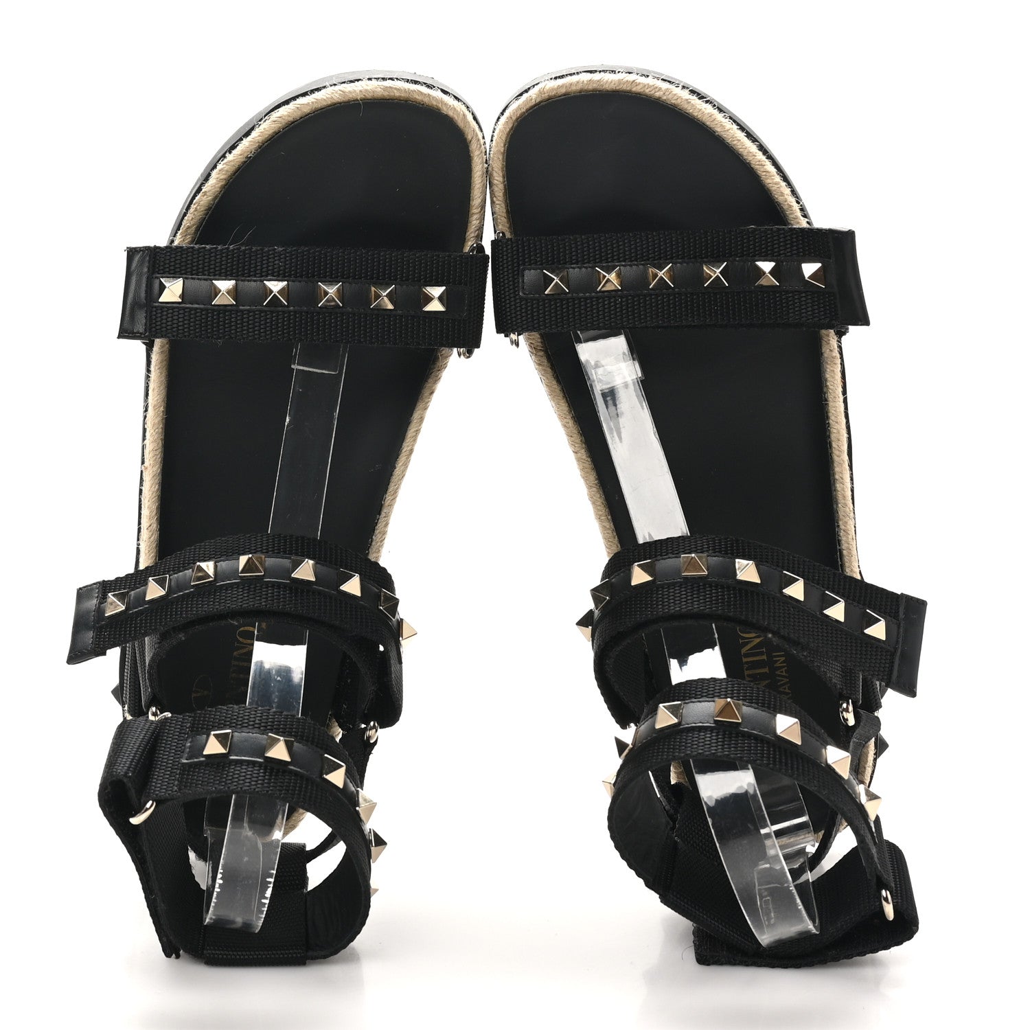 Valentino Garavani Nylon Rockstud Velcro Espadrille Sandals 39 Black 2 of 8
