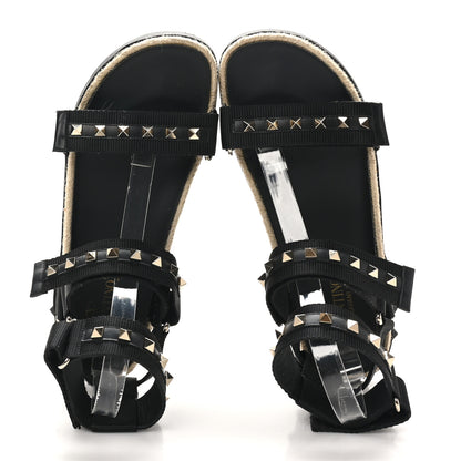 Valentino Garavani Nylon Rockstud Velcro Espadrille Sandals 39 Black 2 of 8