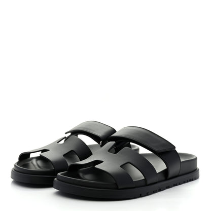 Hermes Calfskin Womens Chypre Sandals 36.5 Black 3 of 9