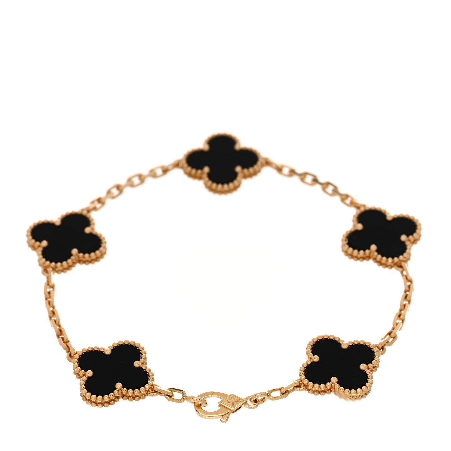 18K Yellow Gold Black Onyx 5 Motifs Vintage Alhambra Bracelet
