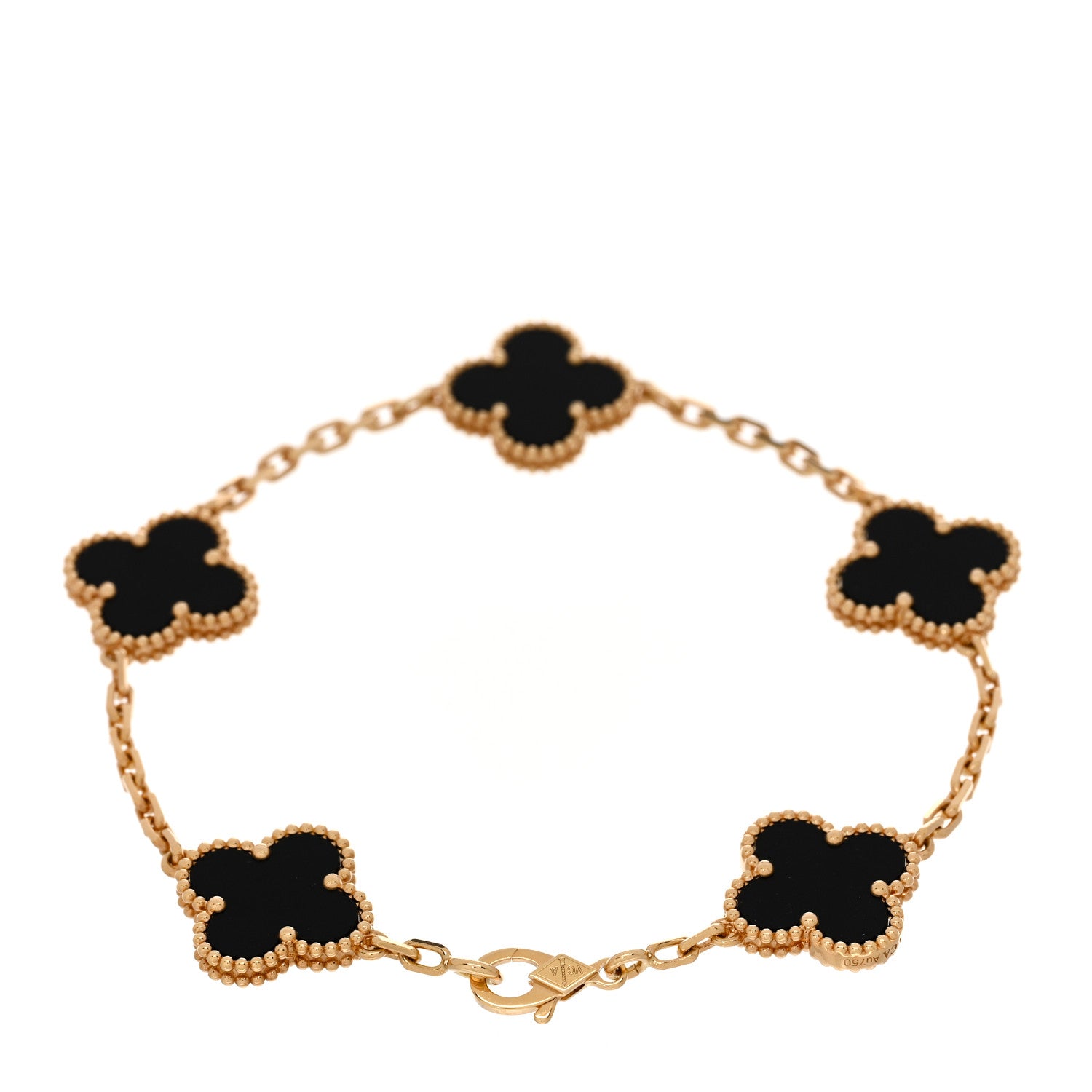 Van Cleef & Arpels 18K Yellow Gold Black Onyx 5 Motifs Vintage Alhambra Bracelet 2 of 5