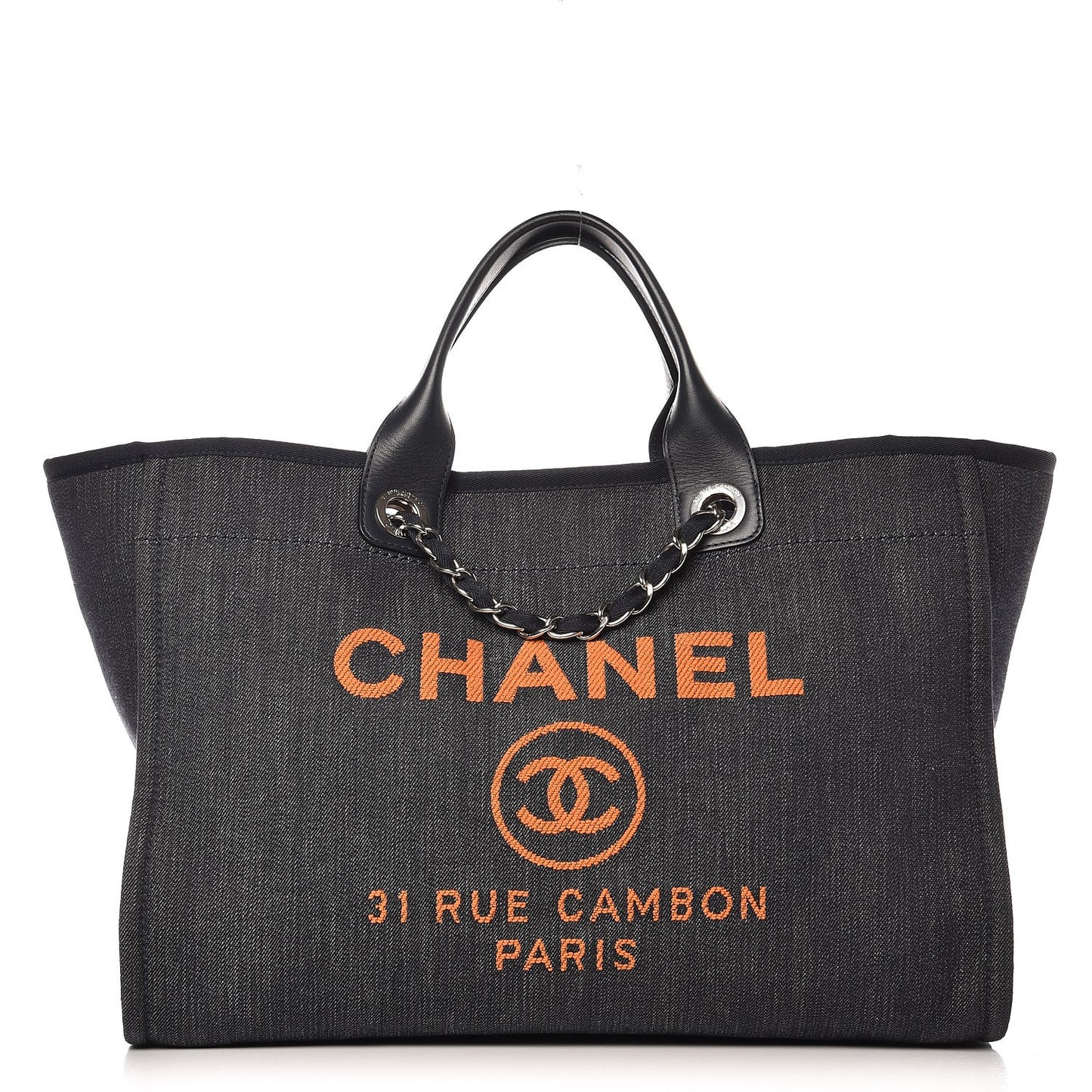 Denim Large Deauville Tote Blue Orange