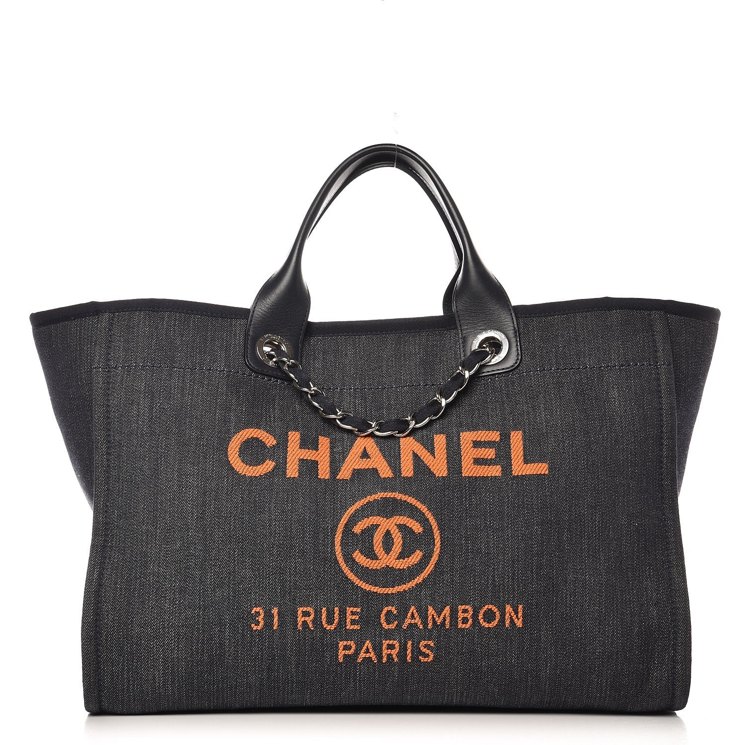 Chanel Denim Large Deauville Tote Blue Orange 1 of 8