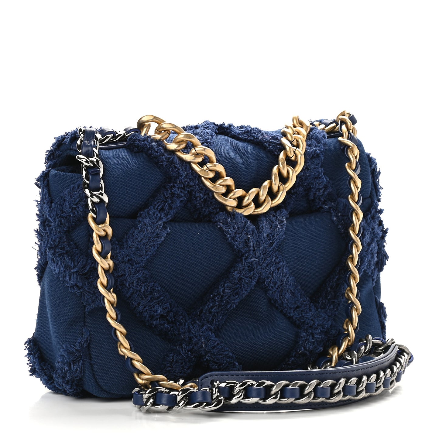 Cotton Canvas Quilted Medium Chanel 19 Flap Navy Blue