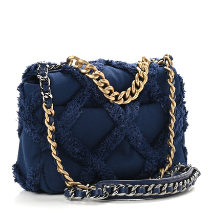 Chanel Cotton Canvas Quilted Medium Chanel 19 Flap Navy Blue 3 of 9