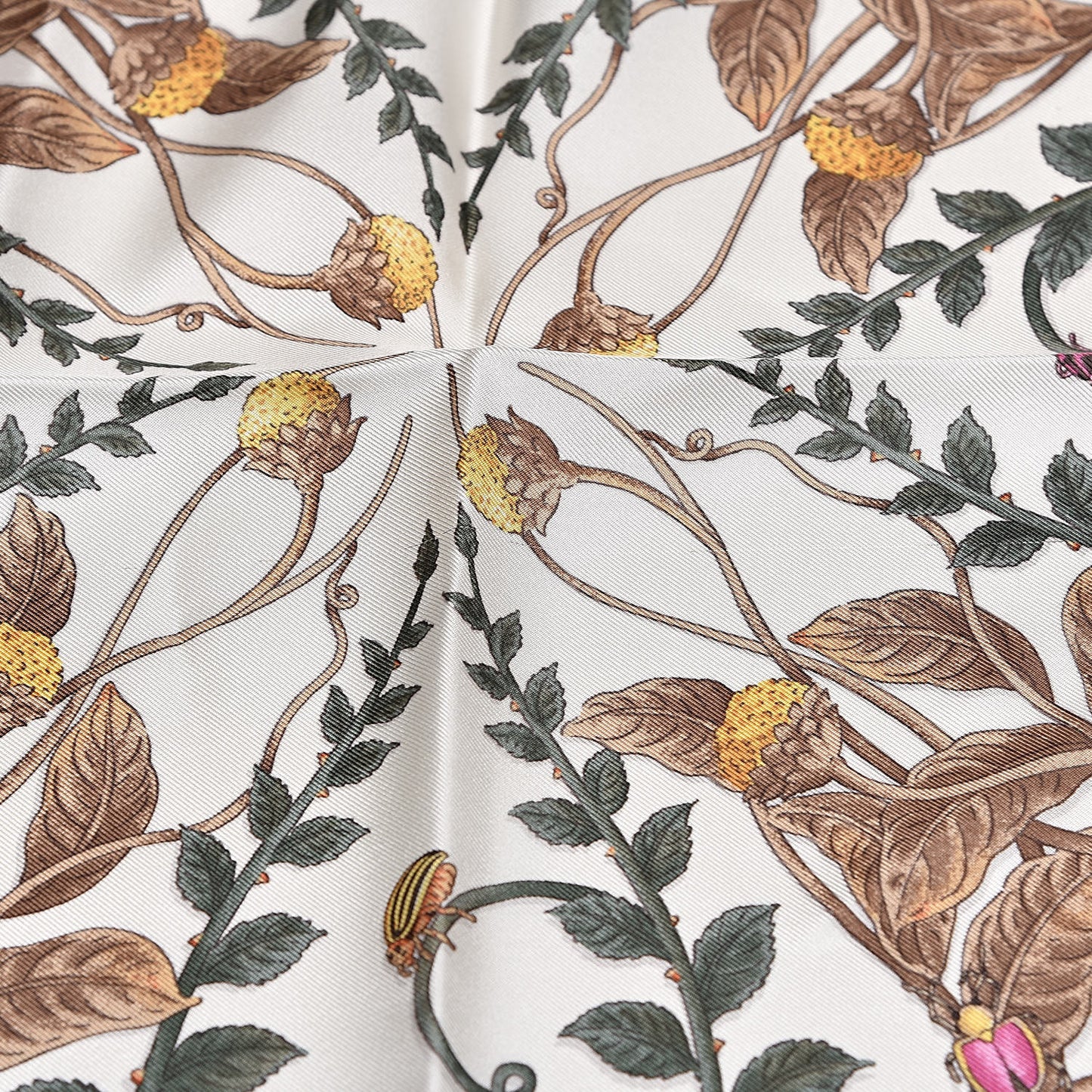 Silk Twill Flowerwebby Square Scarf White