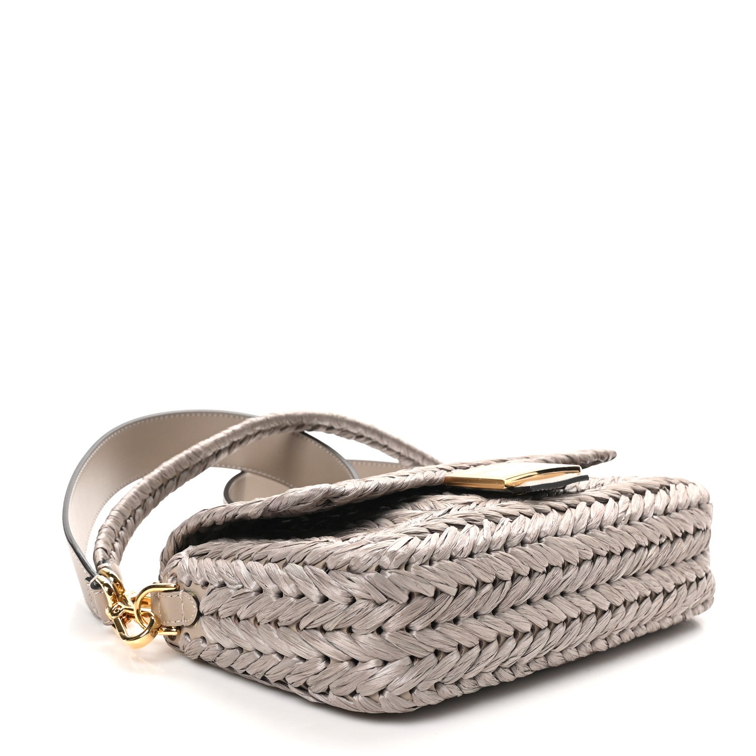 Fendi Paglia Vitello Grace FF Woven Baguette Tortora 4 of 9