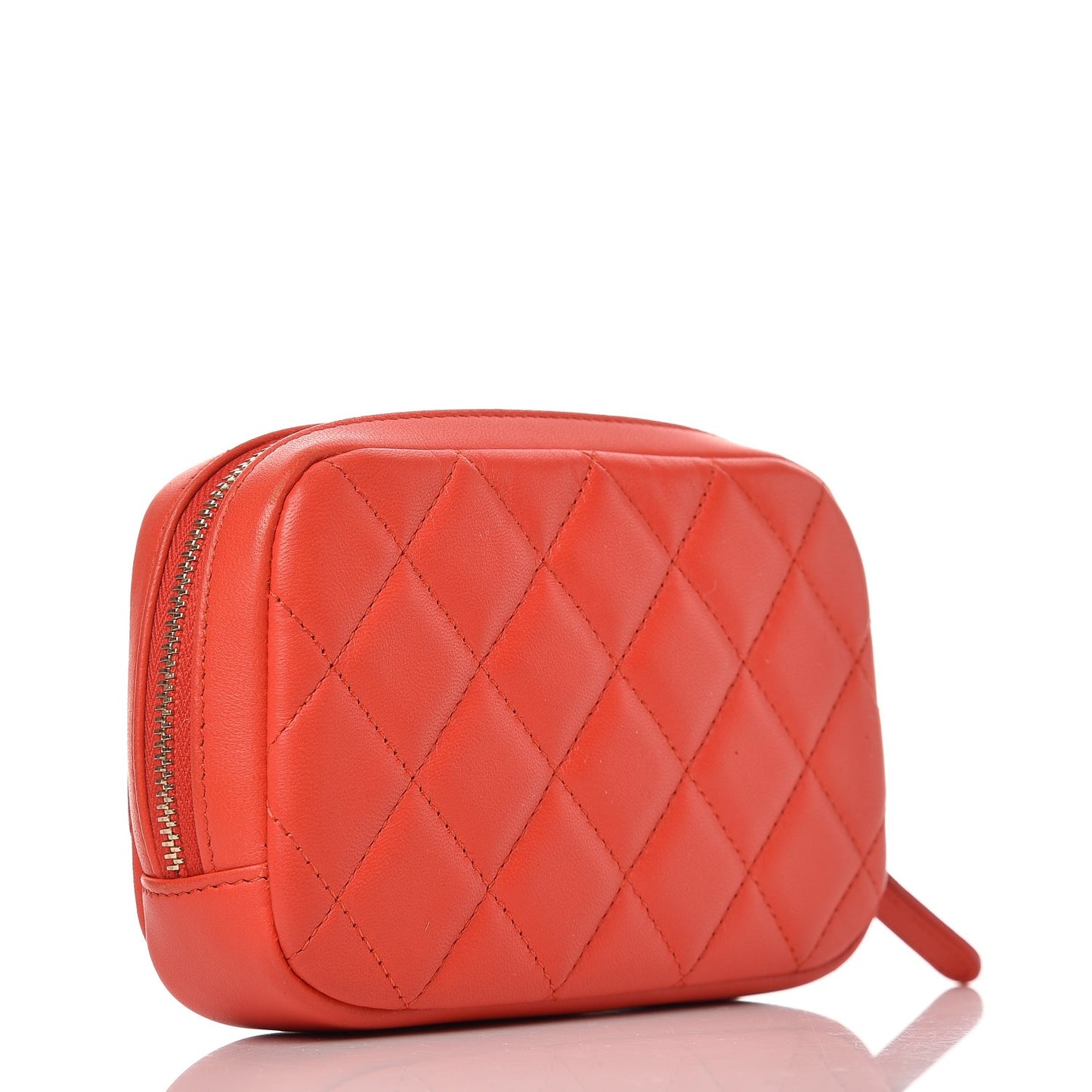 Lambskin Quilted Small Curvy Pouch Cosmetic Case Red