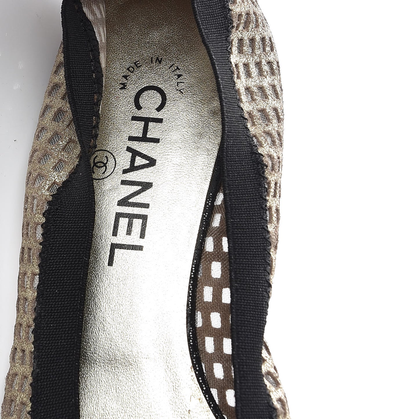 Perforated Elastic Camellia Ballerina Flats 40 Gold Black