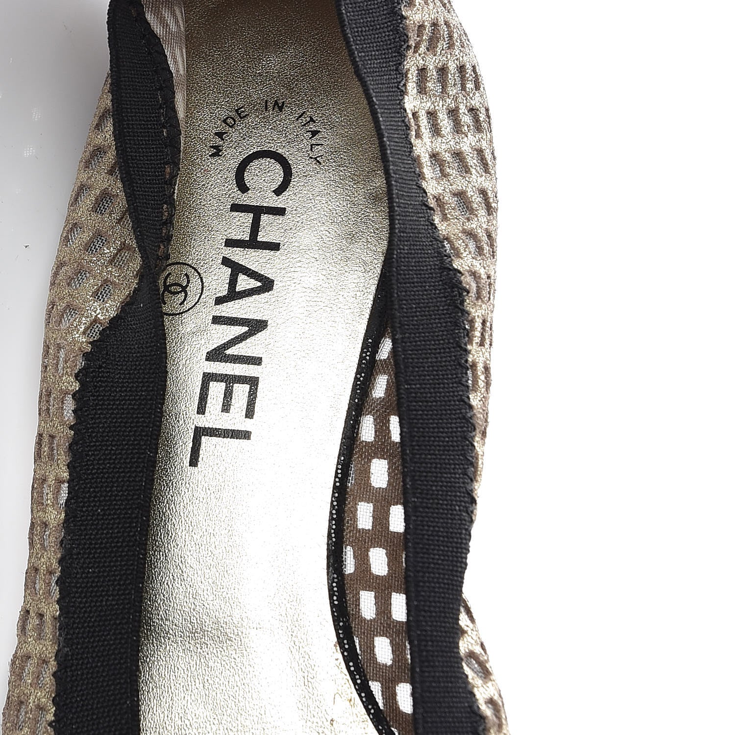 Chanel Perforated Elastic Camellia Ballerina Flats 40 Gold Black 9 of 14