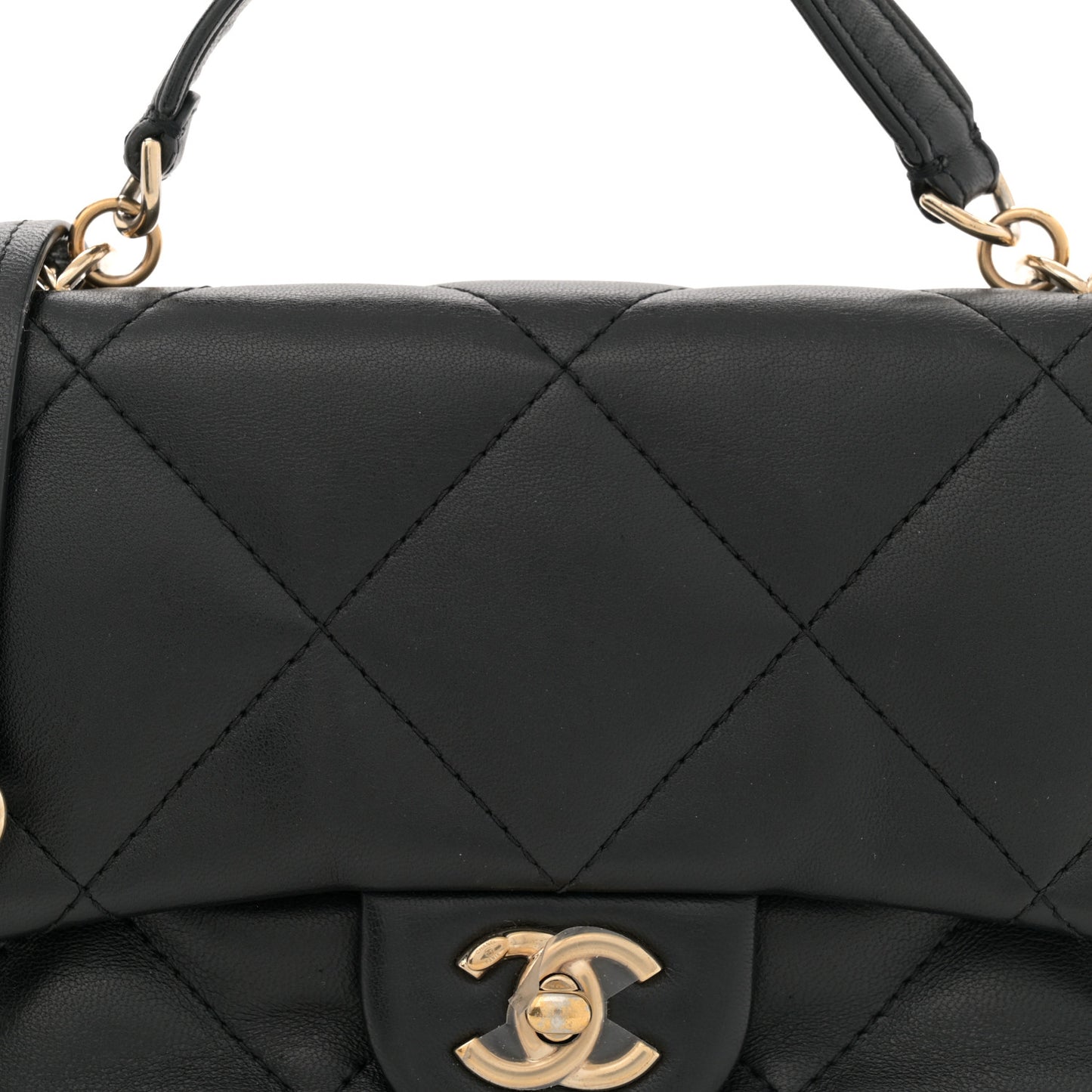 Lambskin Quilted Small Easy Carry Flap Black