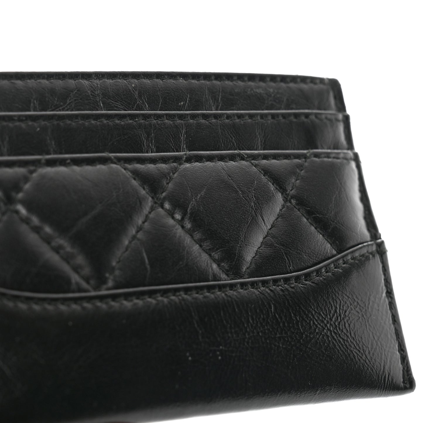 Aged Calfskin Quilted Gabrielle Card Holder Black