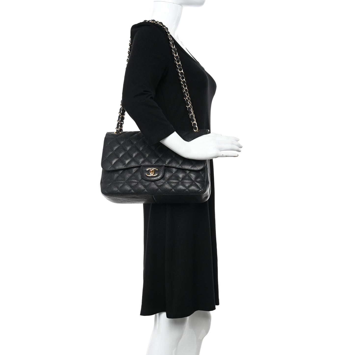 Caviar Quilted Jumbo Double Flap Black