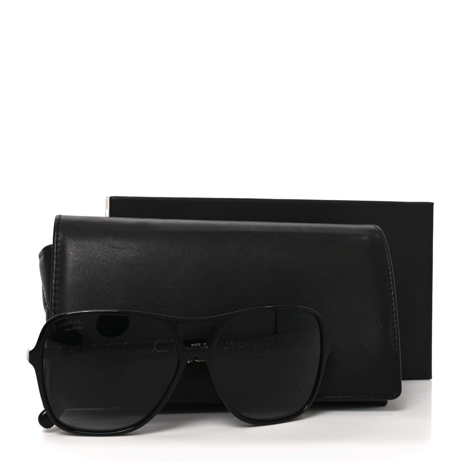 Chanel Metal Calfskin Polarized CC Chain Pilot Sunglasses 5439-Q-A