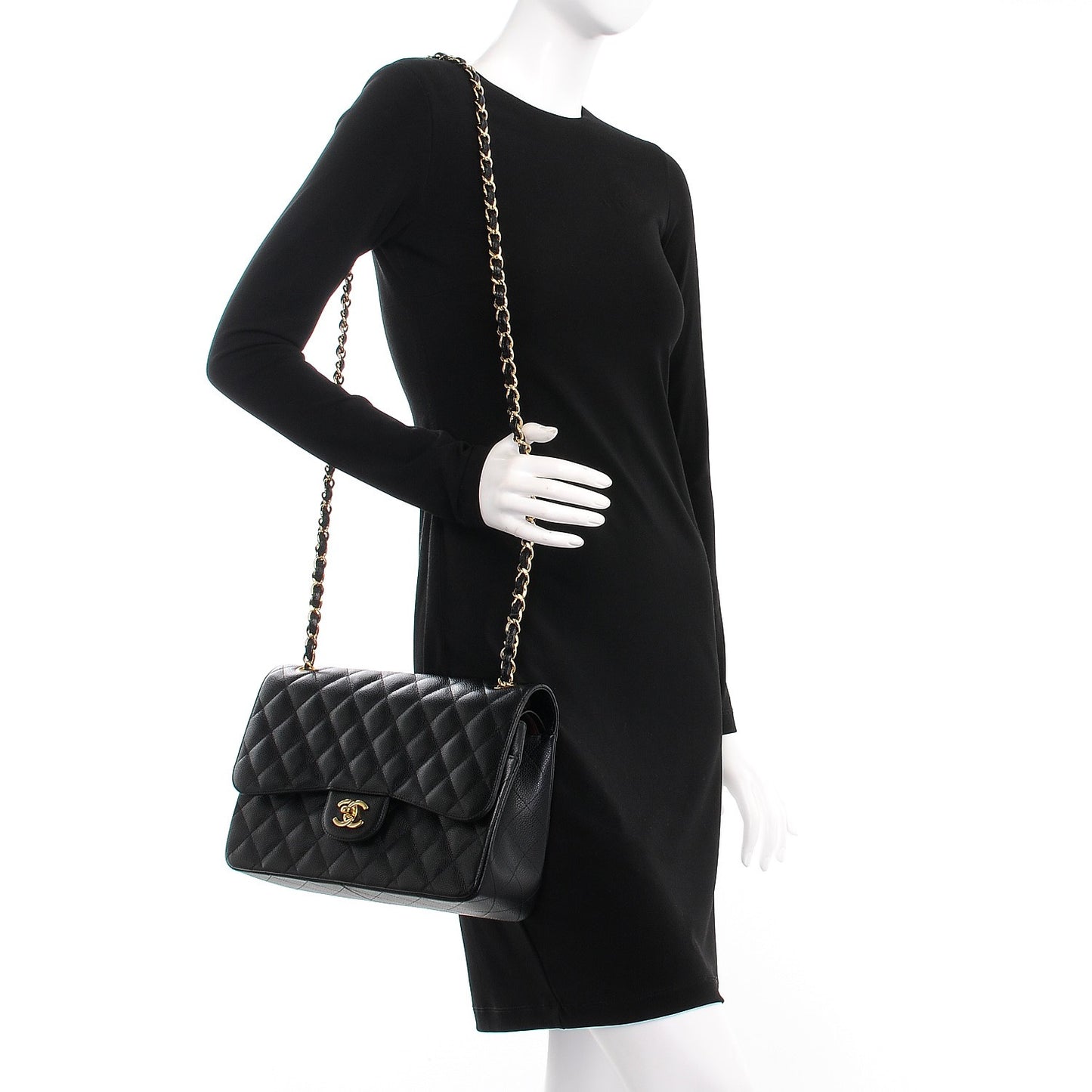 Caviar Quilted Jumbo Double Flap Black